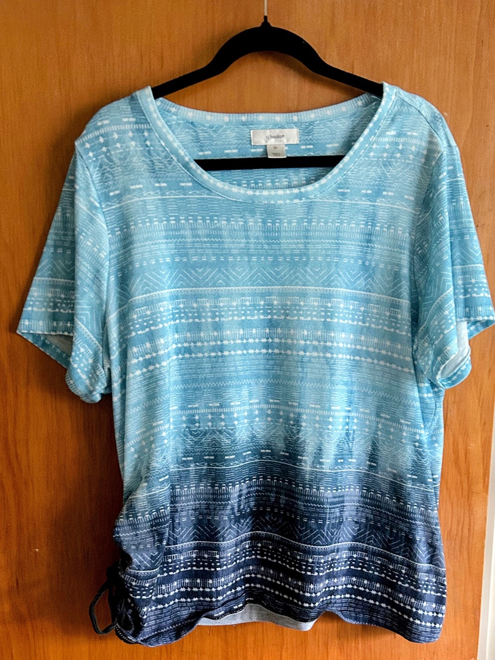 CJ Banks Blue Ombre Short Sleeve Top with Side Tie